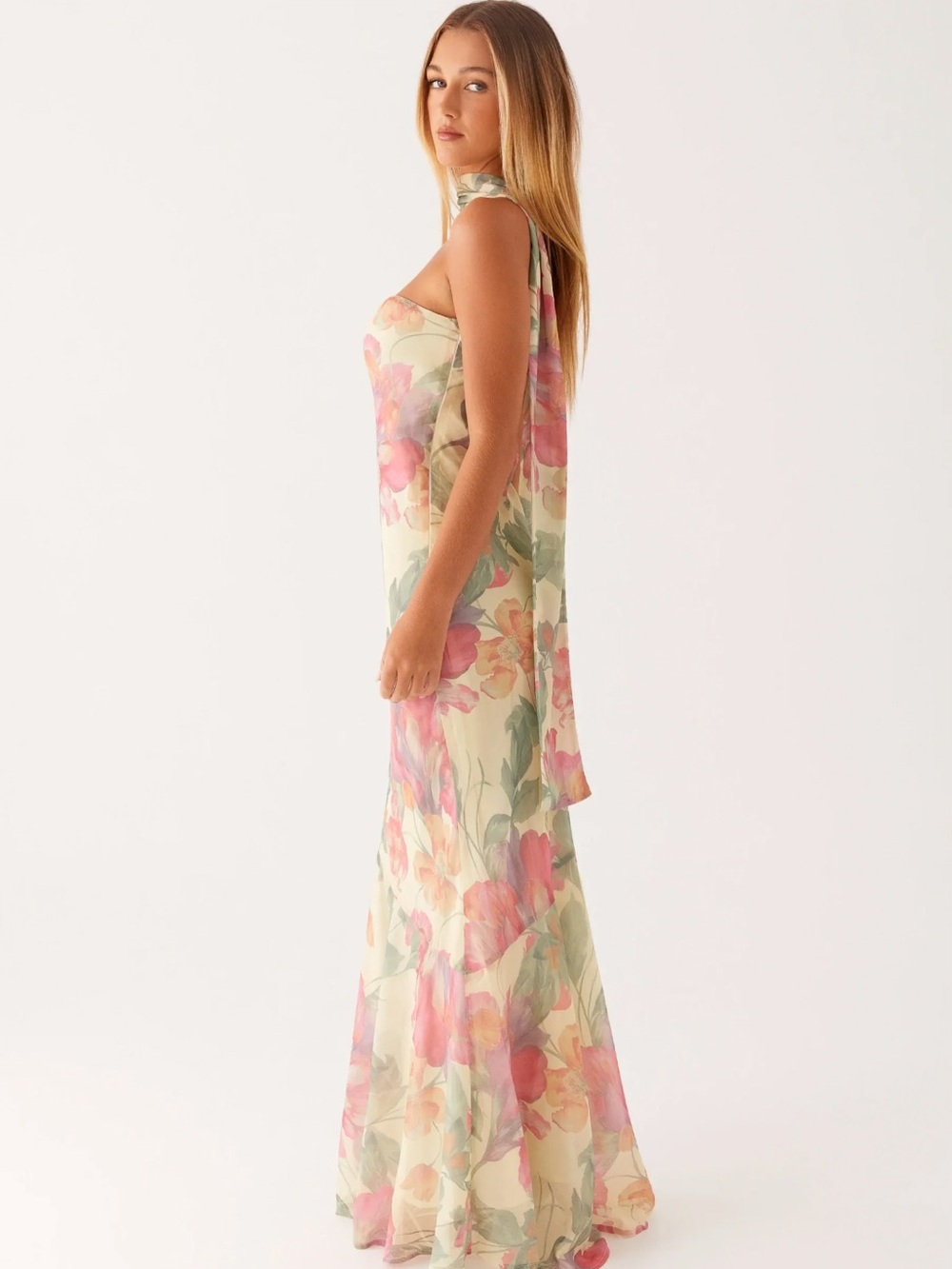 Peppermayo Strapless Floral Maxi Dress in Cream with Pink & Green - Picture 2 of 4